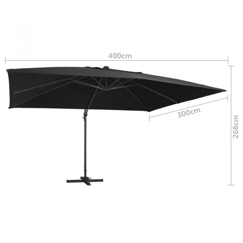 Cantilever Umbrella With Led Lights And Aluminium Pole 400x300 Cm Black Code 47008 Outdoor Umbrellas Sunshades English Version Shop Strade Home